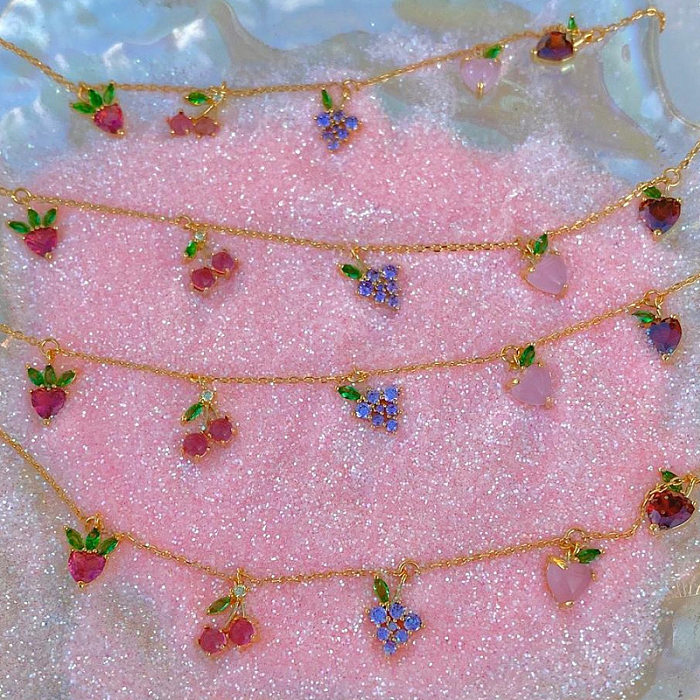 Atacado joias coloridas zircônio cereja pêssego pulseira de frutas tropicais joias