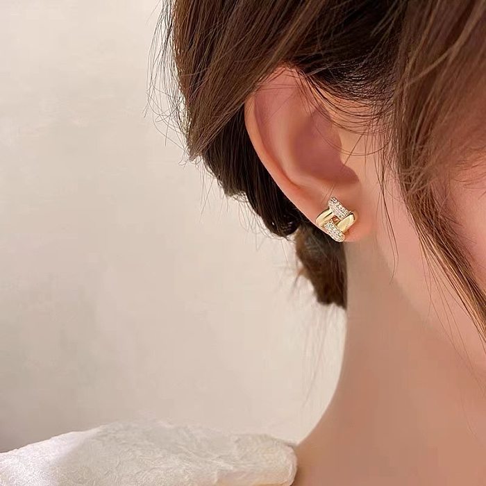 1 Pair IG Style Rhombus Plating Inlay Copper Zircon Ear Studs