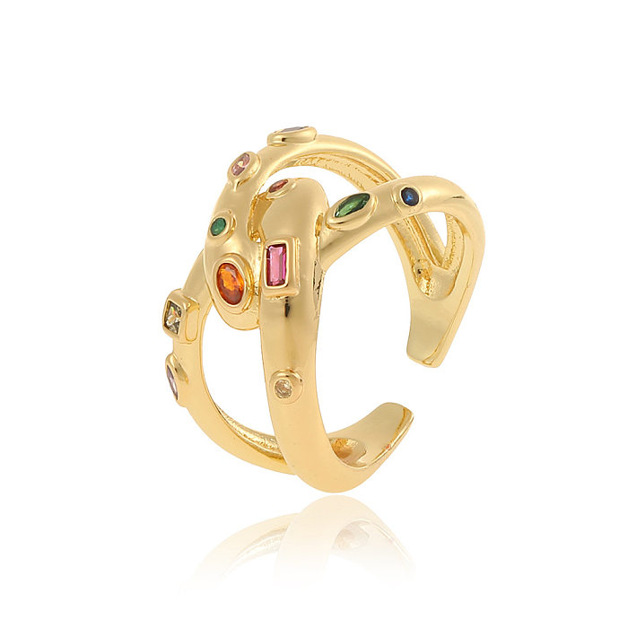 Glam Irregular Copper Plating Inlay Zircon Open Ring