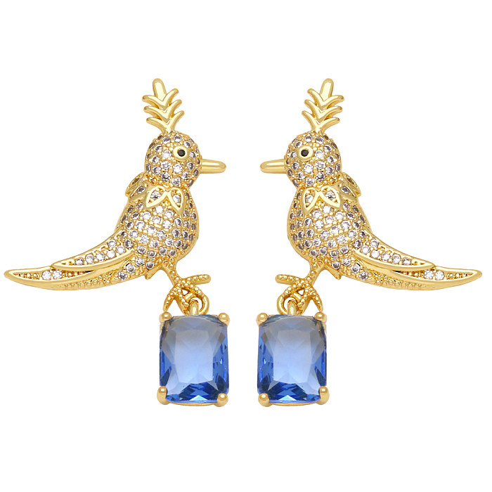 1 Paar schlichte Ohrhänger mit Vogelplattierung und Kupfer-Zirkon-Vergoldung, 18 Karat vergoldet