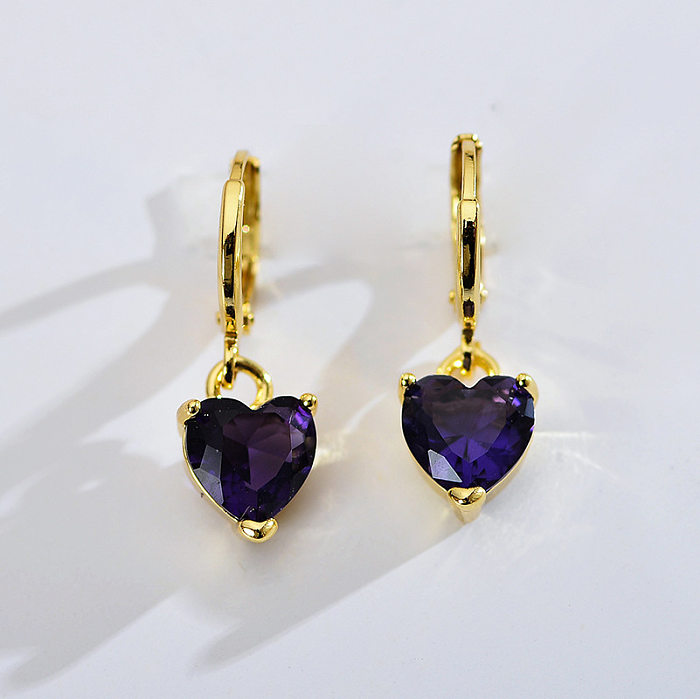 1 Pair Streetwear Heart Shape Plating Inlay Copper Zircon Gold Plated Drop Earrings