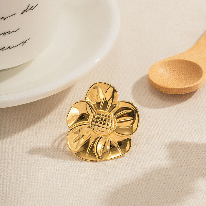 Anéis abertos banhados a ouro 18K de aço inoxidável da flor artística a granel