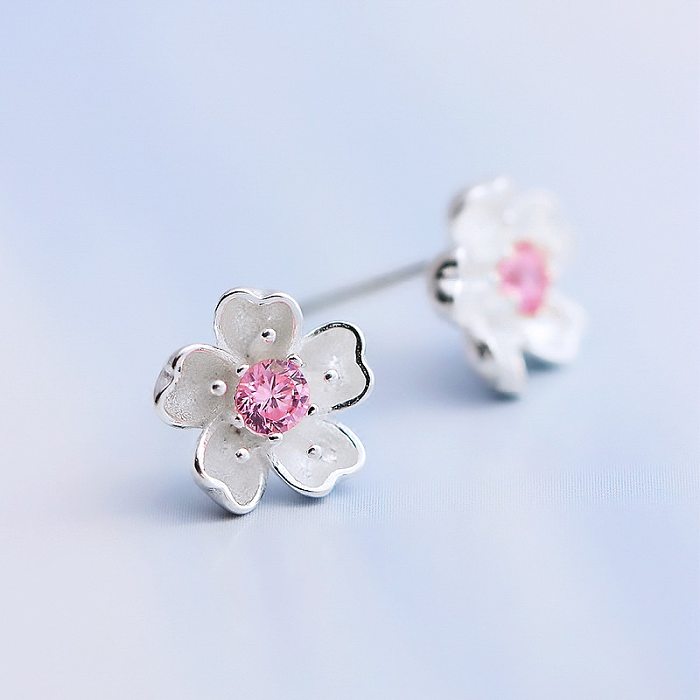 1 Pair Elegant Lady Flower Inlay White Copper Artificial Gemstones Ear Studs