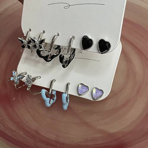 1 Set Sweet Heart Shape Butterfly Enamel Copper Earrings