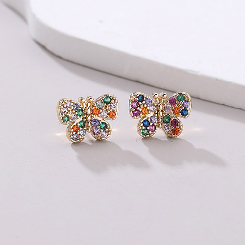 1 Pair Modern Style Shiny Butterfly Inlay Copper Zircon Ear Studs