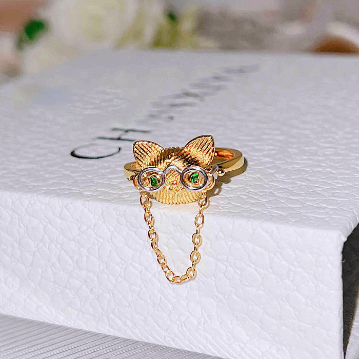 Anéis de pedras preciosas artificiais embutimento de chapeamento de cobre de gato bonito 1 peça