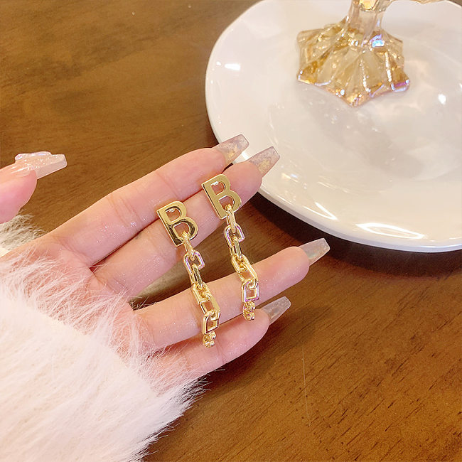 1 Pair Simple Style Shiny Letter Plating Copper 14K Gold Plated Drop Earrings