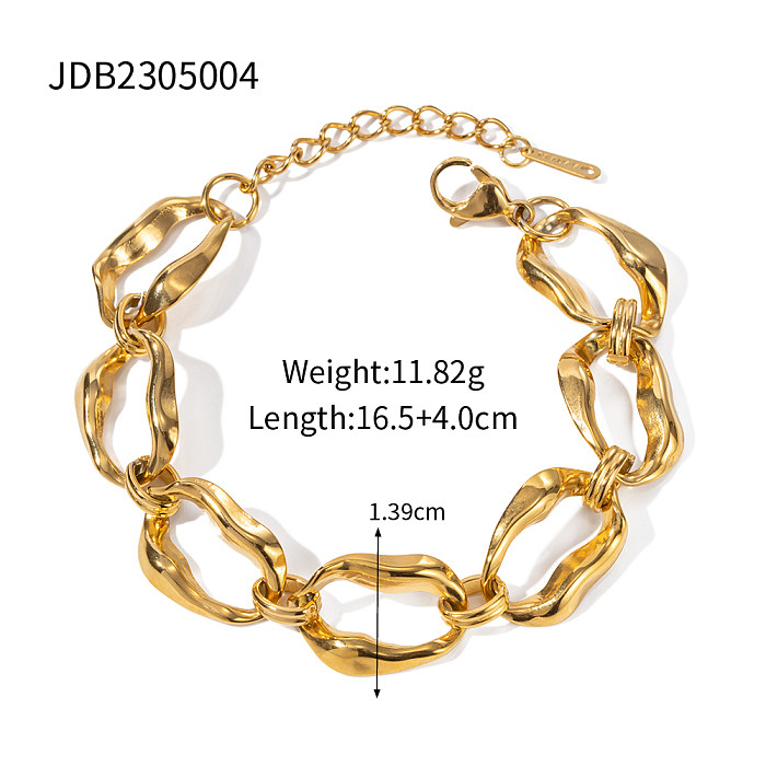 Collier de bracelets plaqué or 18 carats en acier inoxydable ovale irrégulier de style IG