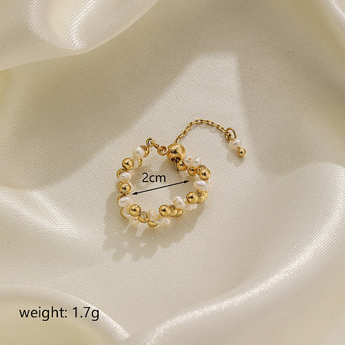 Retro Commute Korean Style Color Block Copper Beaded Plating Hollow Out 18K Gold Plated Rings