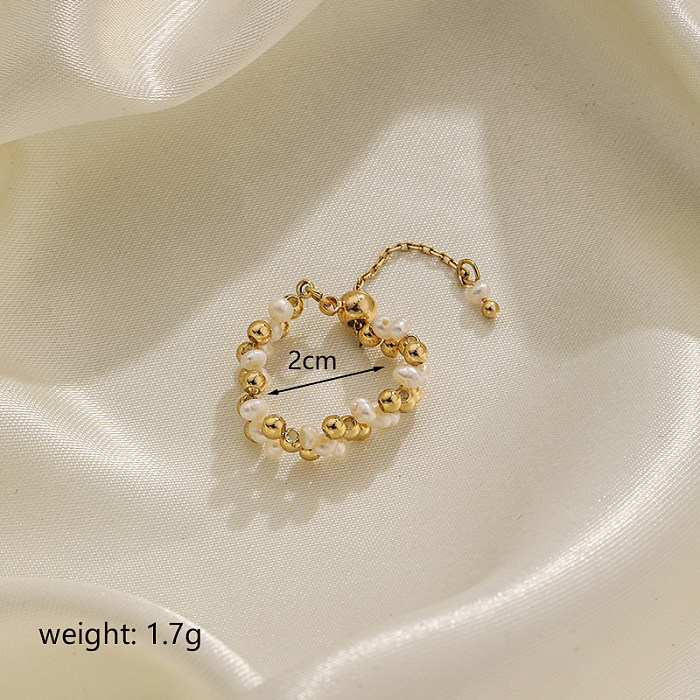 Bagues plaquées or 18 carats ajourées, bloc de couleur de Style coréen rétro, placage de perles en cuivre