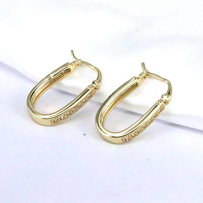 1 Pair Retro Simple Style Geometric Copper Inlay Zircon Earrings