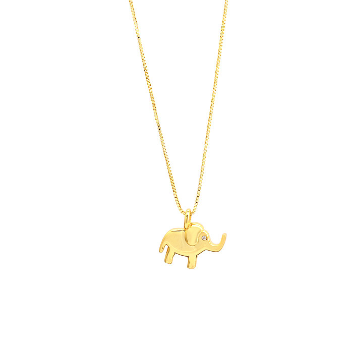 Elegante estilo simples streetwear elefante cobre 18K banhado a ouro zircão pingente colar a granel