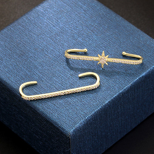 1 peça estilo clássico básico streetwear forma C chapeamento incrustação de cobre zircão clipes de orelha banhados a ouro