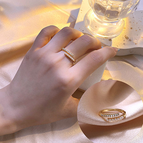 Sweet Pearl Copper Plating Inlay Zircon Open Ring