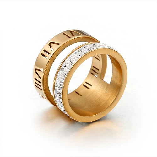 Anel de personalidade romana com escrituras, anel de diamante moderno de personalidade em aço inoxidável para homens e mulheres
