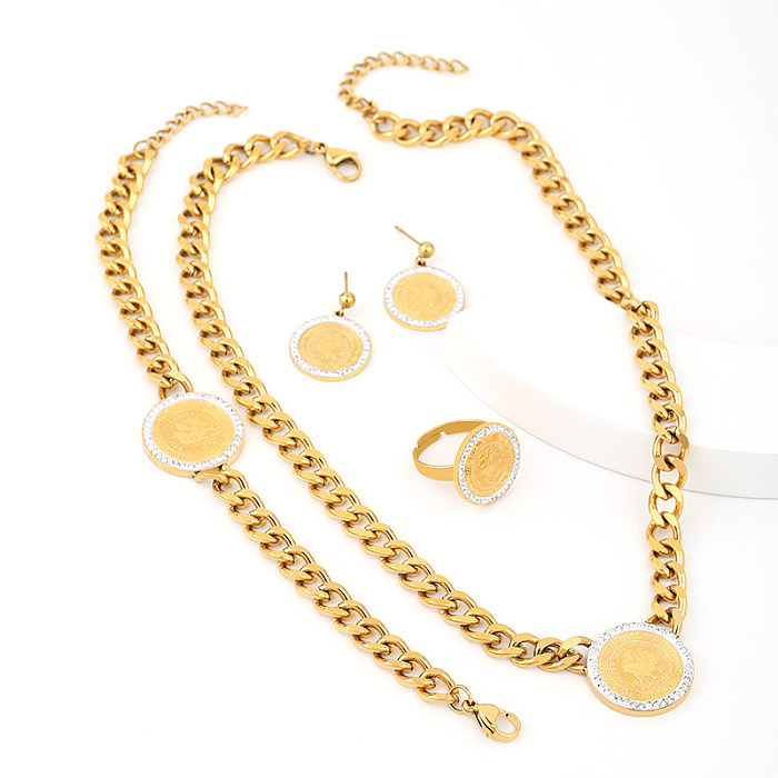 Streetwear-Halskette mit runden Ringen und Ohrringen aus Titanstahl