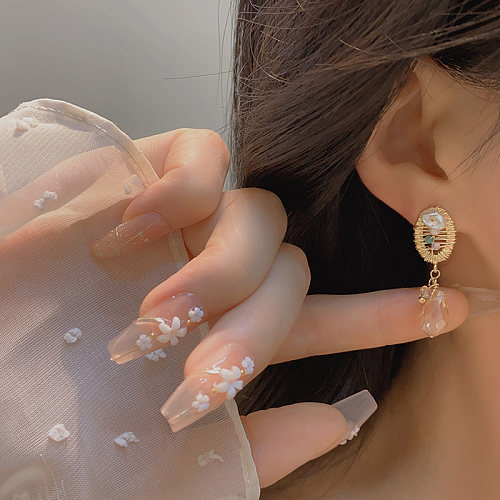 Boucles d'oreilles pendantes plaquées or 1 carats, 14 paire de gouttelettes d'eau de Style français rétro, incrustation de strass en cuivre