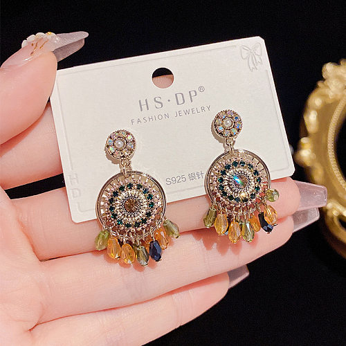 1 Pair Ethnic Style Geometric Plating Inlay Copper Artificial Crystal Zircon Drop Earrings