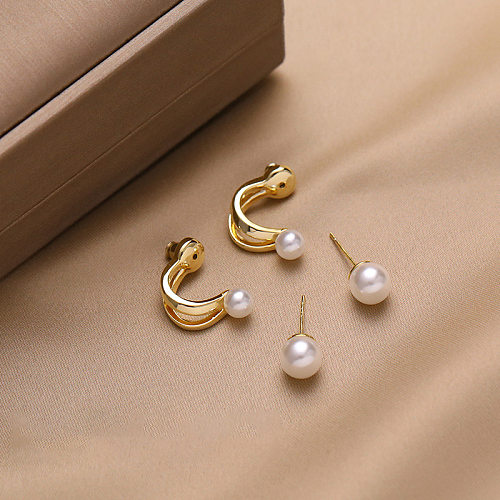 1 Paar Damen-Ohrstecker, geometrischer Schmetterling, Schleife, Knoten, Kupfer-Inlay, künstliche Perlen