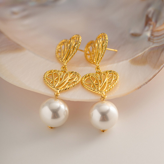 1 Pair Modern Style Heart Shape Plating Copper 18K Gold Plated Drop Earrings