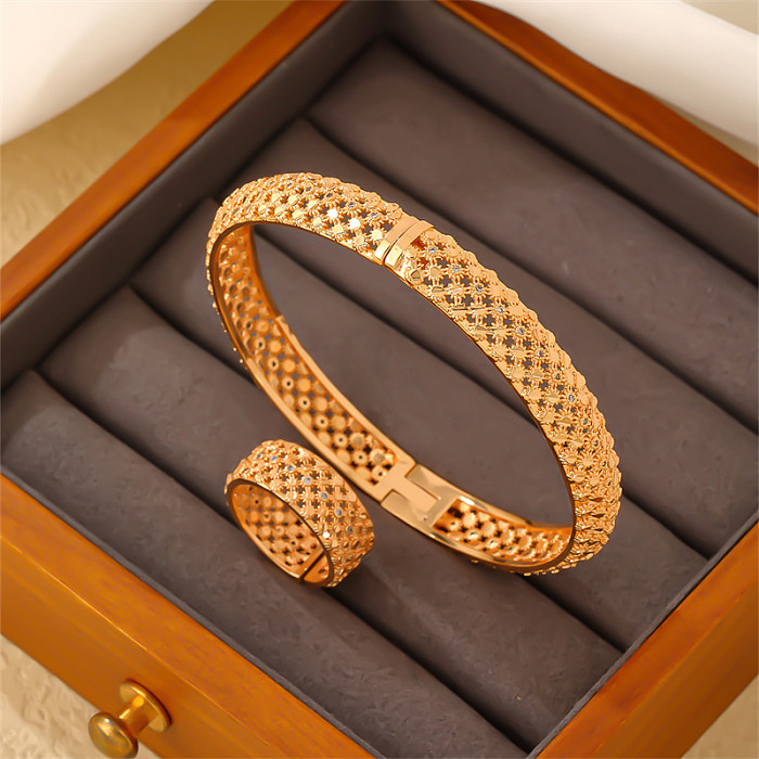 Casual elegante estilo vintage geométrico redondo cobre chapeamento inlay zircão banhado a ouro anéis pulseiras