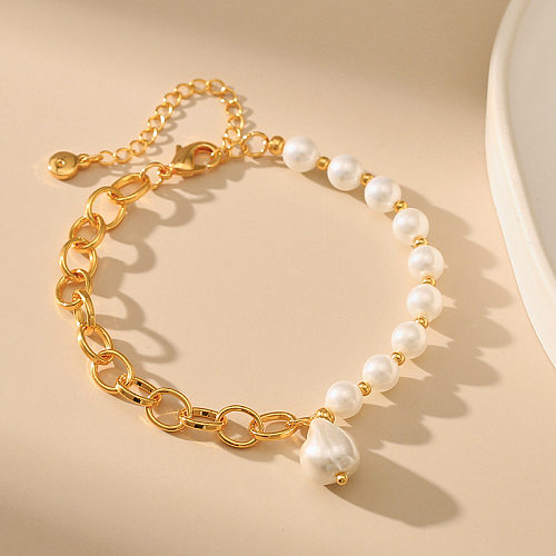 Bracelets plaqués or 18K de cuivre de perle d'imitation de gouttelettes d'eau douce