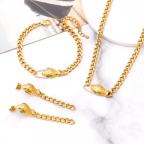 Hip-Hop Snake Titanium Steel Plating Inlay Artificial Gemstones Bracelets Earrings Necklace