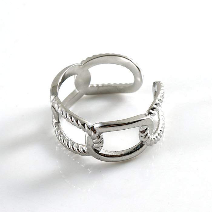 Retro Solid Color Stainless Steel Plating Hollow Out Open Ring 1 Piece