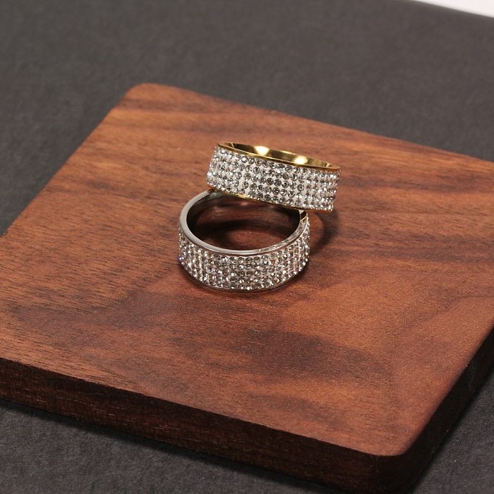 Fashion Stainless Steel Electroplated Five-Row Diamond Ring Wholesale