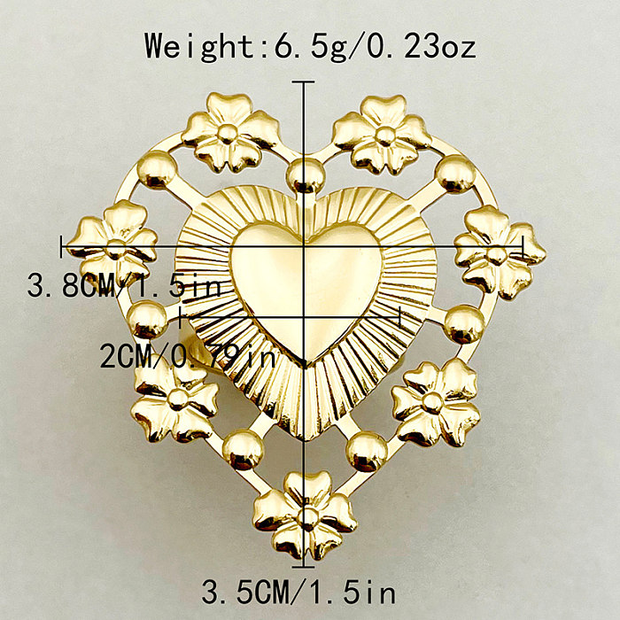 Casual Sweet Heart Shape Flower Stainless Steel Polishing Plating Gold Plated Open Rings
