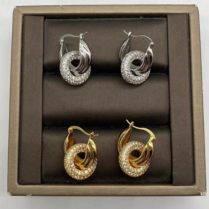 1 Pair Simple Style Geometric Plating Copper Artificial Rhinestones Drop Earrings