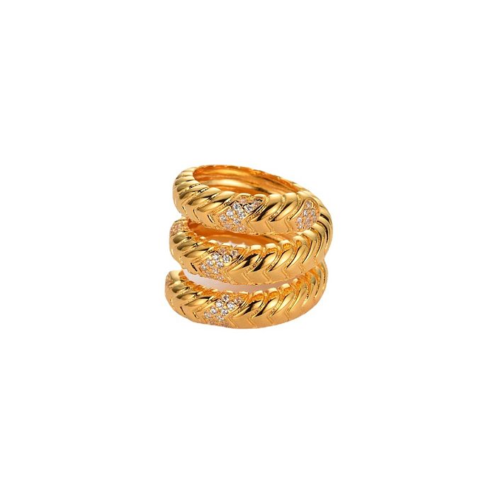 Schlichter Stil, geometrische Verkupferung, Inlay, Kristallzirkon, 18 Karat vergoldete Ringe
