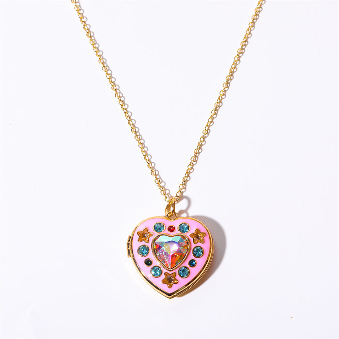 Fashion Heart Shape Copper Plating Inlay Zircon Pendant Necklace 1 Piece