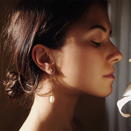 1 Paar modische, runde, künstliche Perlen-Ohrringe mit Kupferbeschichtung