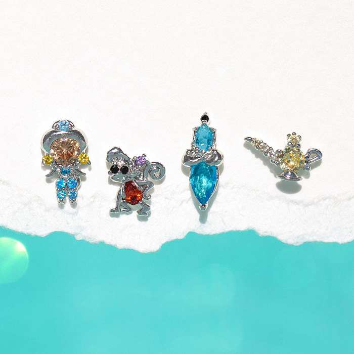 1 Pair Cute Modern Style Cartoon Character Inlay Copper Zircon Ear Studs