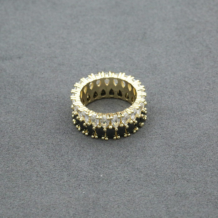 Anéis banhados a ouro branco de zircônia com chapeamento de cobre geométrico estilo simples