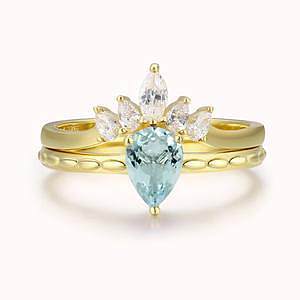 Wassertropfen-Kronen-Ring, verkupfert, echtes Gold, farberhaltend, Schmuck, kreative Kombination, Fingerring