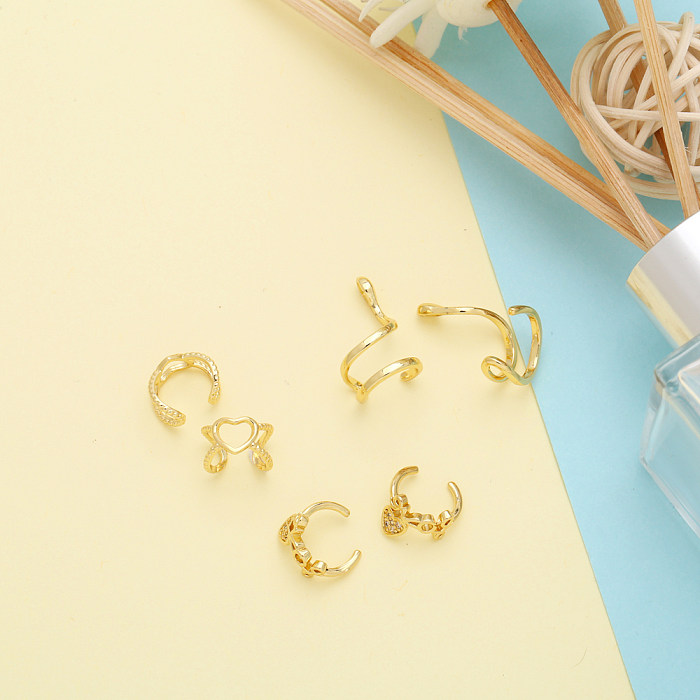 1 Pair Artistic Heart Shape Snake Plating Inlay Copper Zircon 18K Gold Plated Ear Clips
