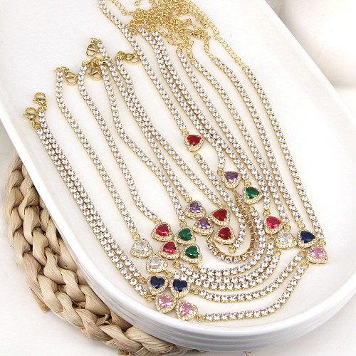 Elegant Simple Style Heart Shape Copper Gold Plated Zircon Necklace In Bulk