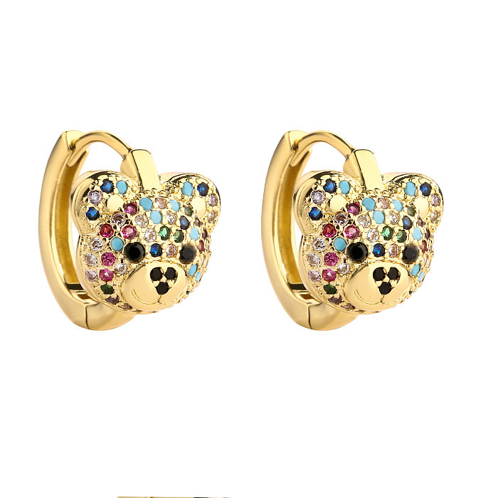 1 Pair Simple Style Bear Inlay Copper Zircon Earrings