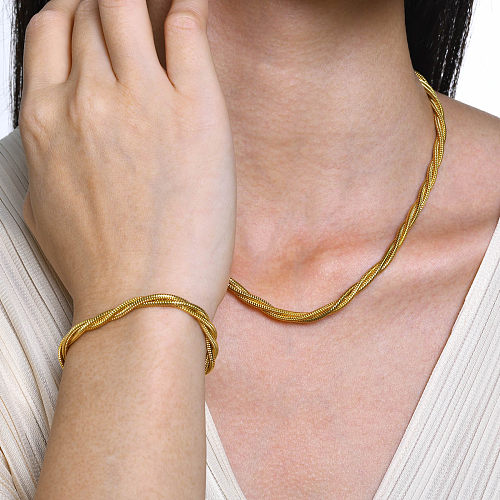 Style moderne style classique trajet couleur unie placage en acier inoxydable plaqué or 18 carats bracelets collier