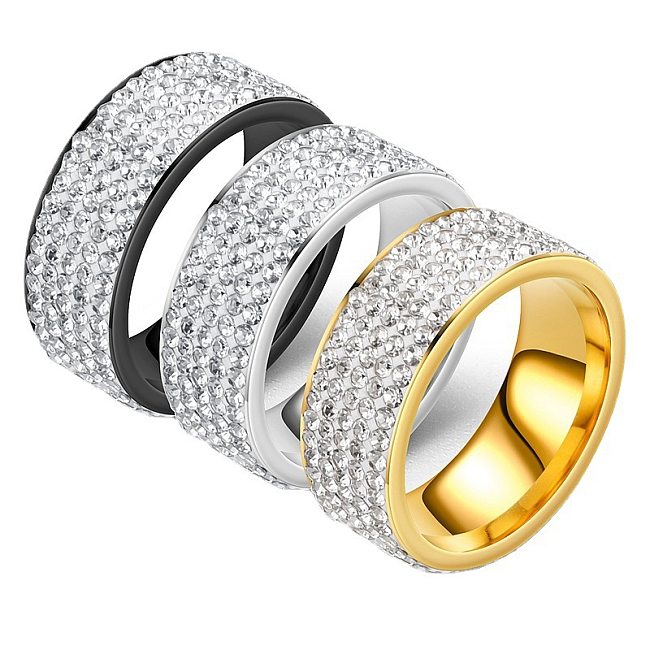 IG Style Solid Color Stainless Steel Inlay Rhinestones Rings