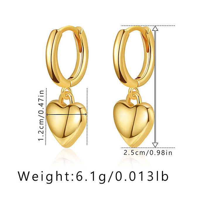 1 Pair Cute Heart Shape Solid Color Plating Copper 18K Gold Plated Drop Earrings