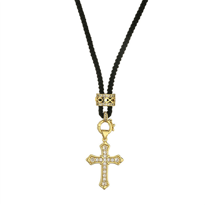 Collier avec pendentif en Zircon, décontracté, rétro, croix, placage de cuivre, incrustation