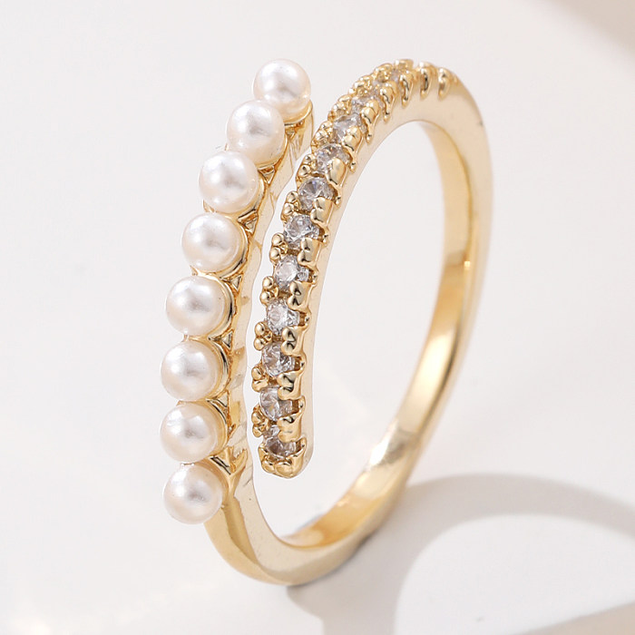 Couronne de reine élégante, incrustation de cuivre, perles artificielles, anneaux ouverts en Zircon
