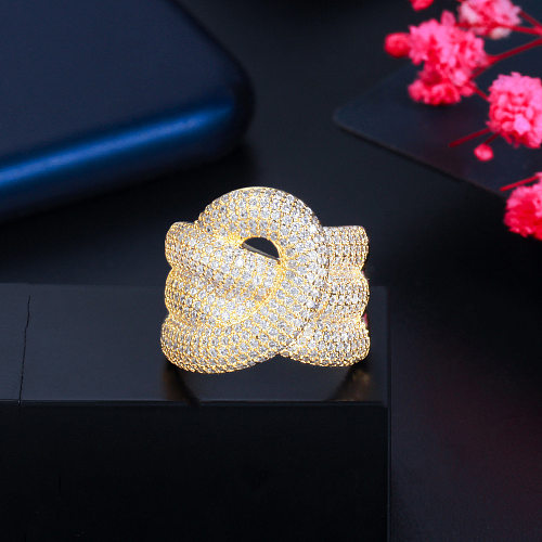 Luxurious Solid Color Copper Plating Inlay Artificial Gemstones White Gold Plated Rhodium Plated Rings