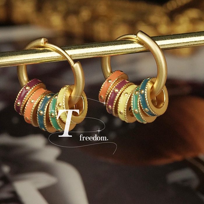 1 Pair Vintage Style Round Enamel Copper Earrings