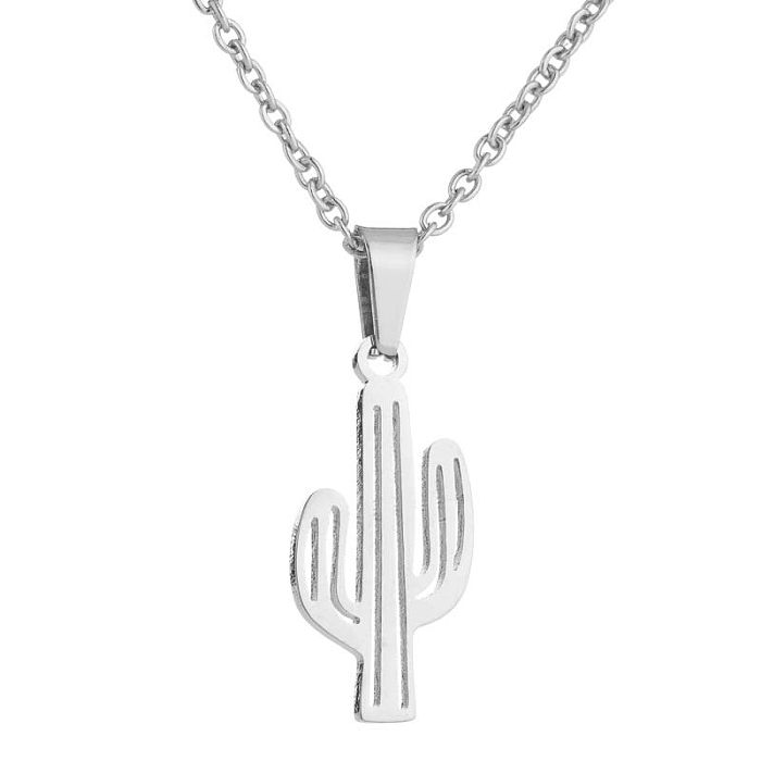 1 Set Fashion Cactus Titanium Steel Plating Earrings Necklace