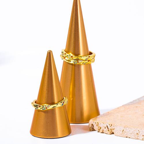 O ouro redondo do zircão 18K do embutimento do chapeamento de cobre do estilo simples chapeou anéis
