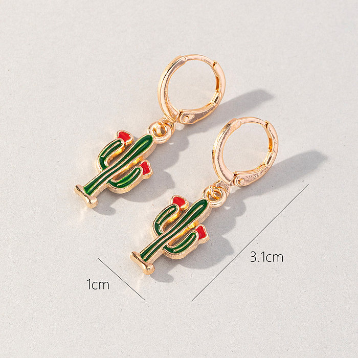 1 Pair Simple Style Commute Cactus Enamel Copper Drop Earrings